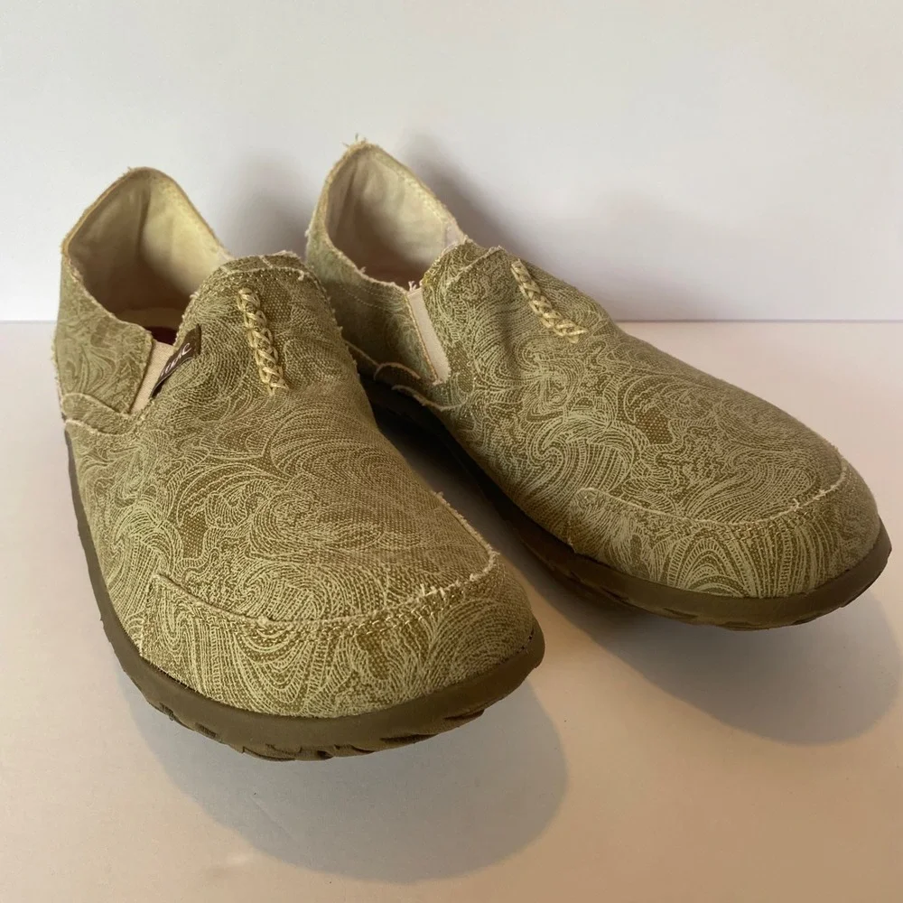 Cushe W Slipper II Women Size 11 Sand Tropic Green Paisley Canvas Slip On Shoes